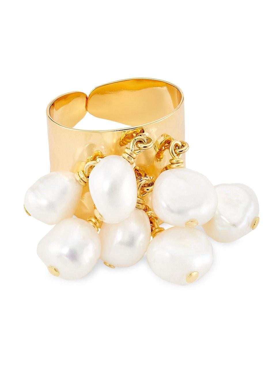 Womens 22K-Gold-Plated & Cultured Freshwater Pearl Adjustable Ring Product Image