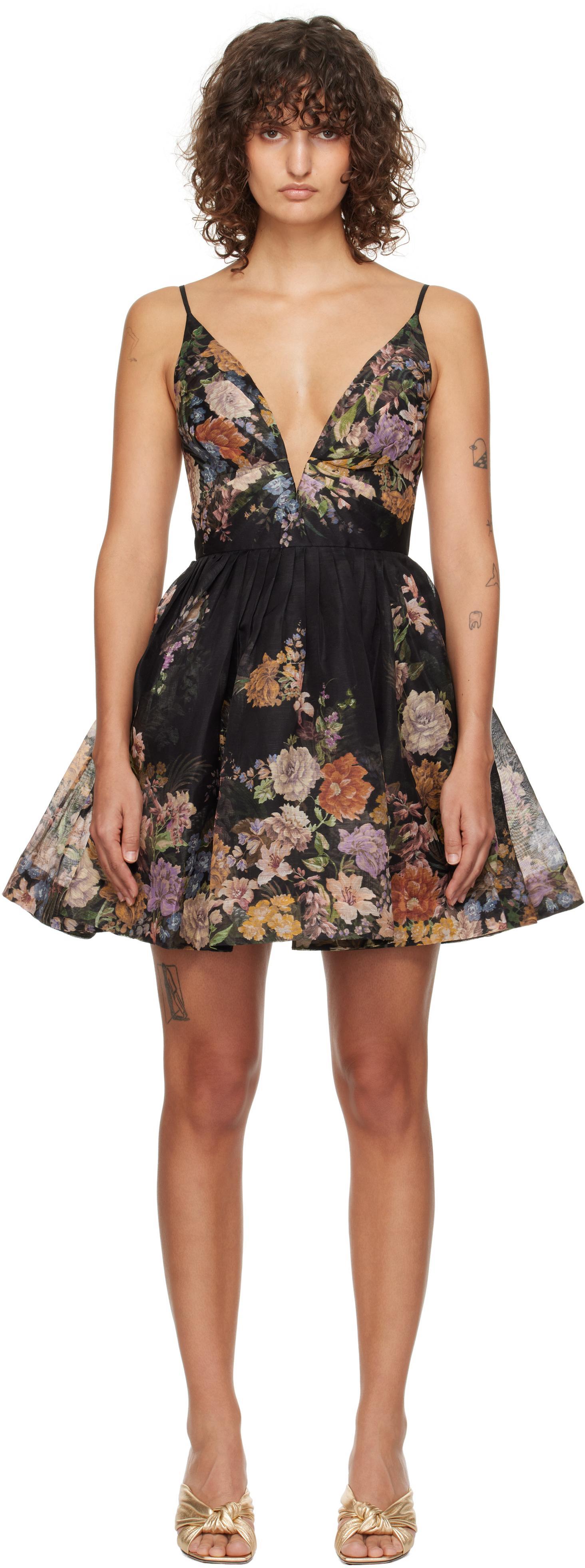 ZIMMERMANN Short Floral Dress In Black Product Image