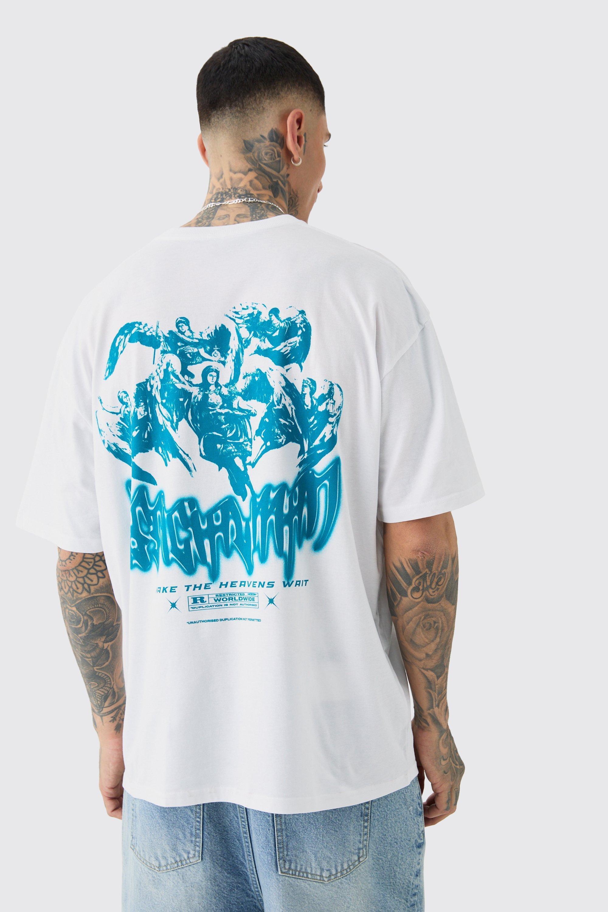 Tall Official Renaissance Back Print T-shirt In White | boohooMAN USA Product Image