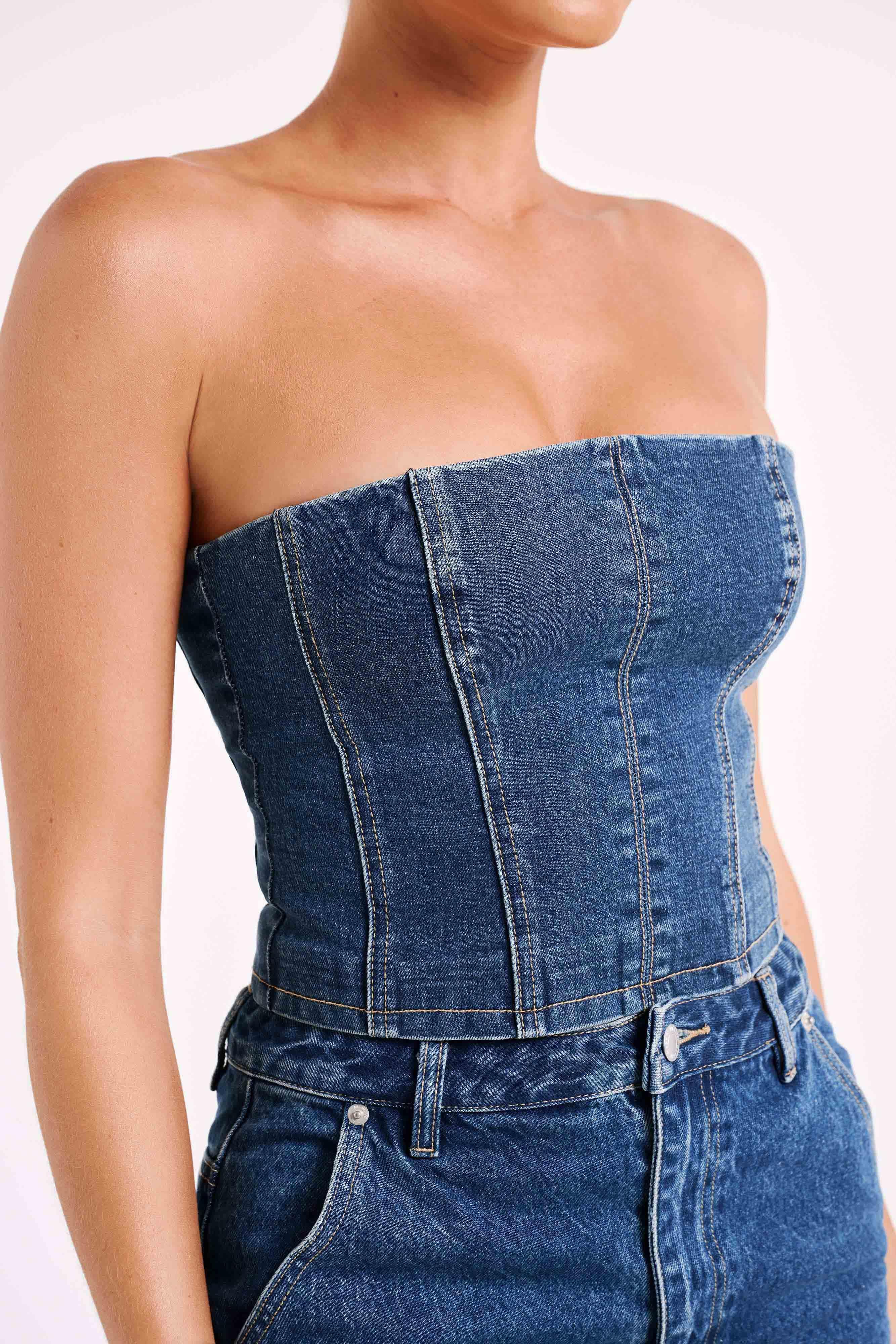 Jordana Denim Tube Top - Dark Blue Product Image