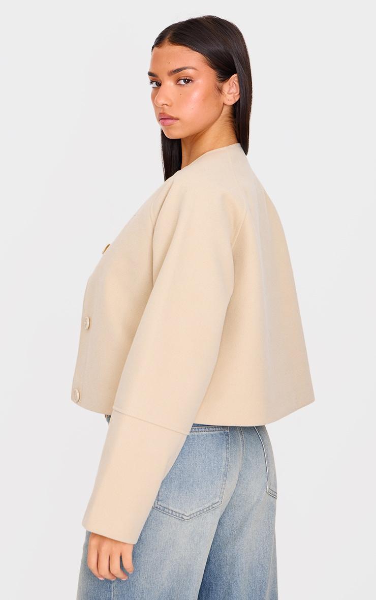 Cream Wool Look Minimal Coat Product Image