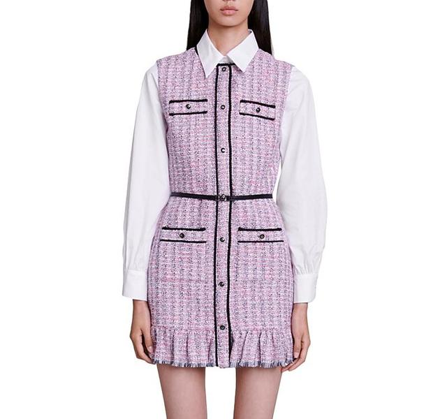 maje Ratri Belted Long Sleeve Tweed Minidress Product Image