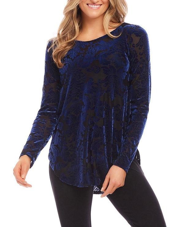 Karen Kane Velvet Burnout Boat Neck Long Sleeve Top Product Image