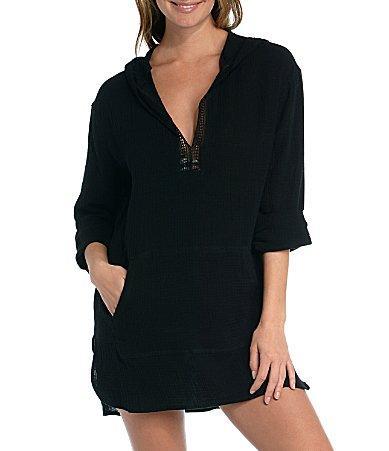 La Blanca Seaside Covers Cotton Gauze Hooded Tunic Swim Cover Up Product Image