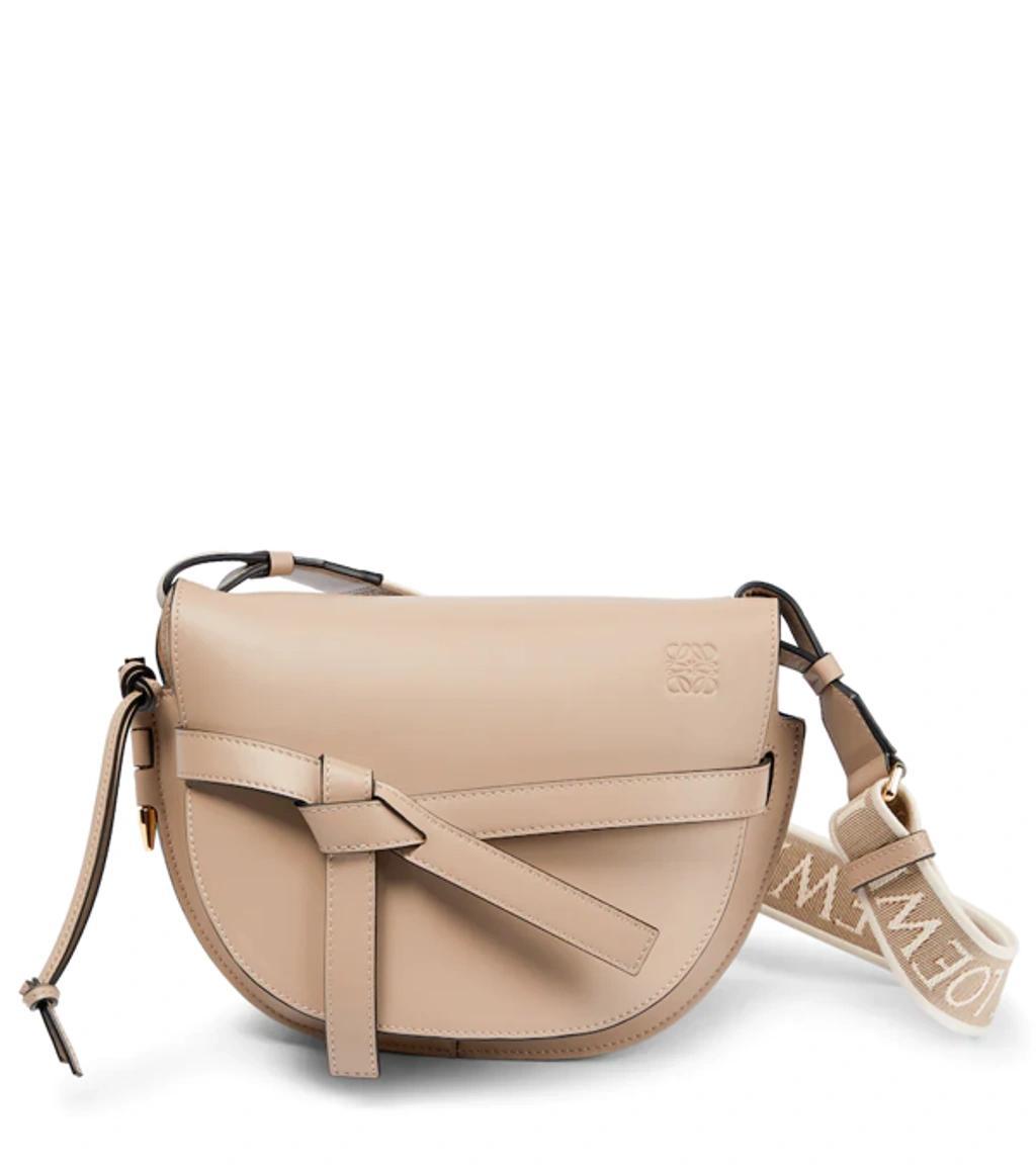 LOEWE Gate Dual Small Leather And Jacquard Shoulder Bag In Sand Product Image