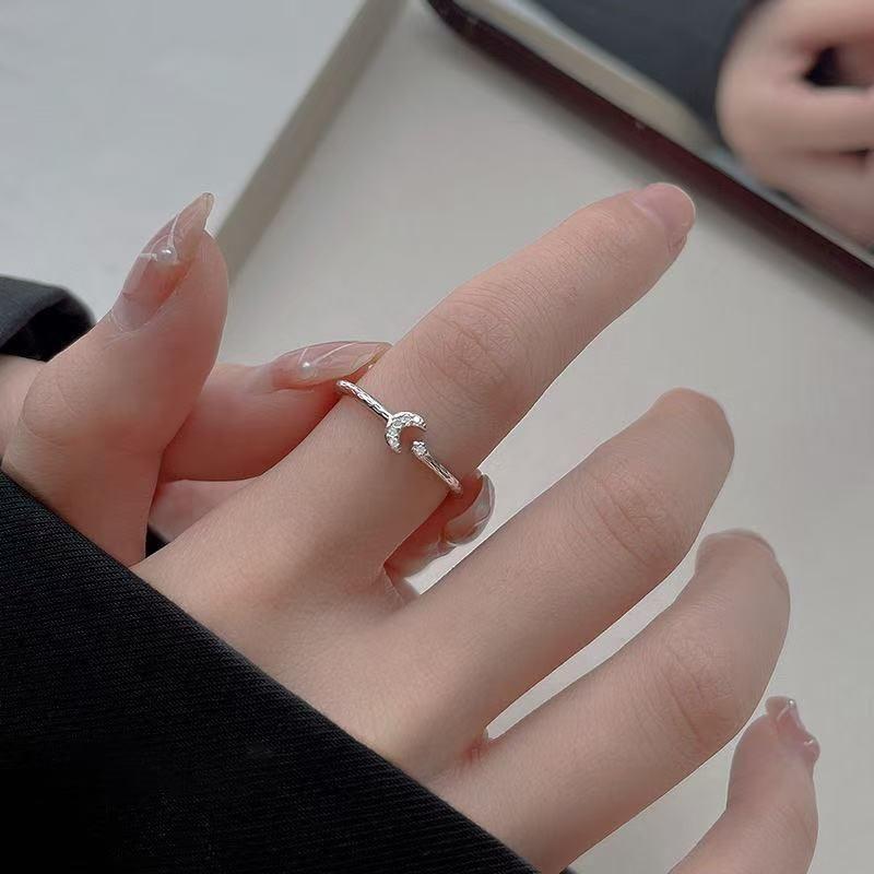 S925 Sterling Silver Moon & Star Open Ring Product Image