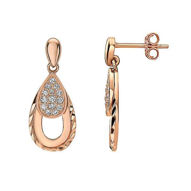 18k Rose Gold Sterling Silver Cubic Zirconia Drop Earrings, Womens, Pink Tone Product Image