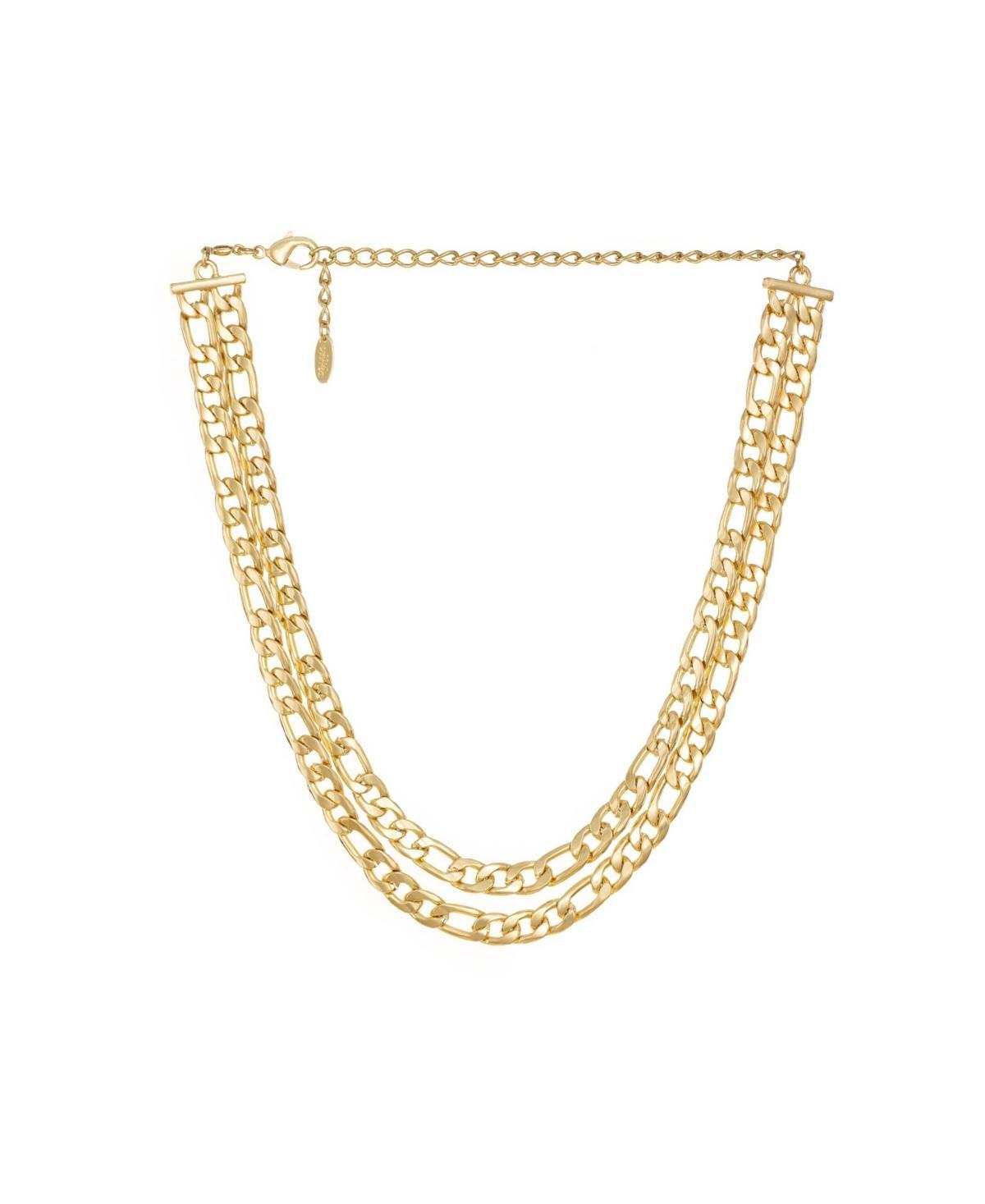 Double Gold Plated Figaro Chain Link Necklace Product Image