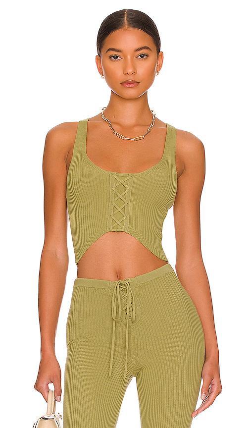 Camila Coelho Artemis Lace Up Knit Top Size L, M, XS. Product Image