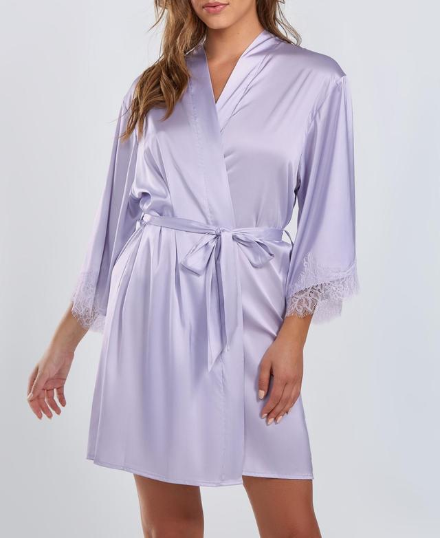 Icollection Women's Jill Satin Robe W/ Eyelash Lace Trim, Medium Product Image