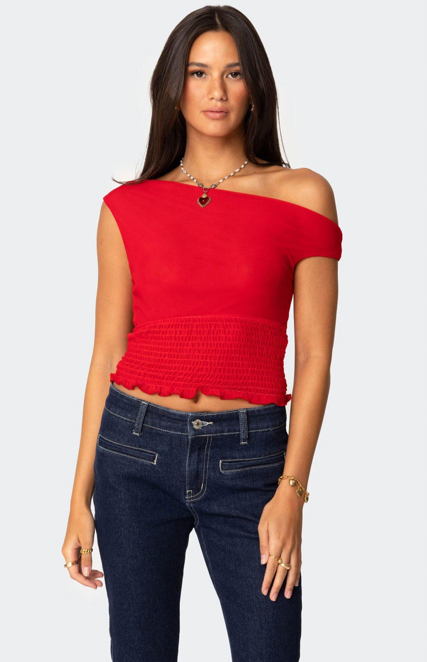 Edikted Women's Jenny Scrunched Asymmetric Top Product Image