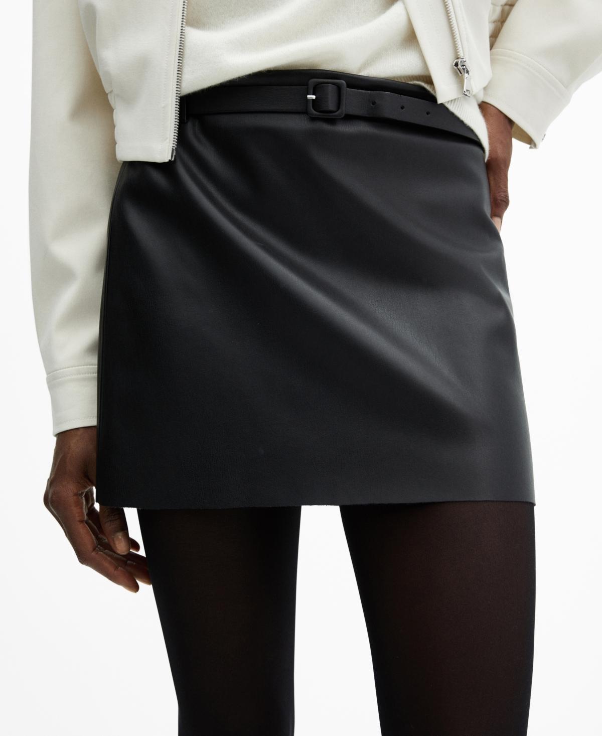 Mango Womens Belted Faux Leather Miniskirt product image