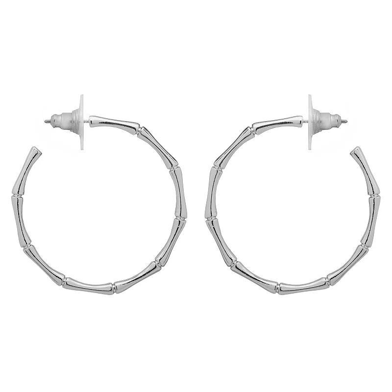 Emberly Silver Tone Bamboo Texture C-Hoop Earrings, Womens, None Product Image