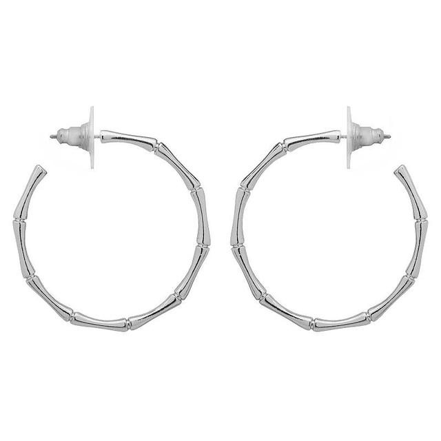 Emberly Silver Tone Bamboo Texture C-Hoop Earrings, Womens Product Image