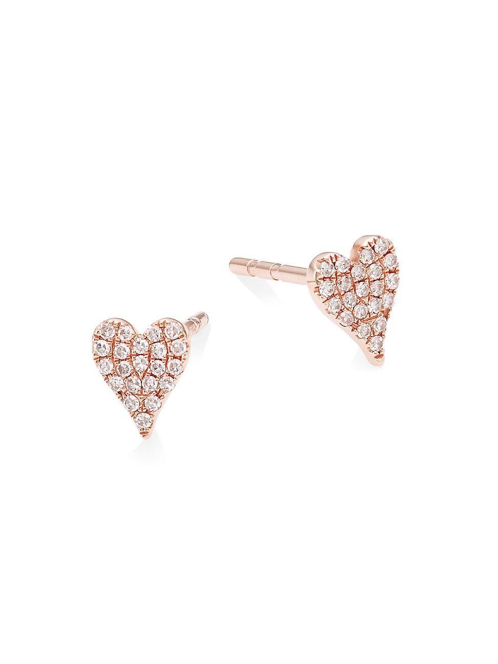 Womens 14K Rose Gold & 0.10 TCW Diamond Heart Stud Earrings Product Image