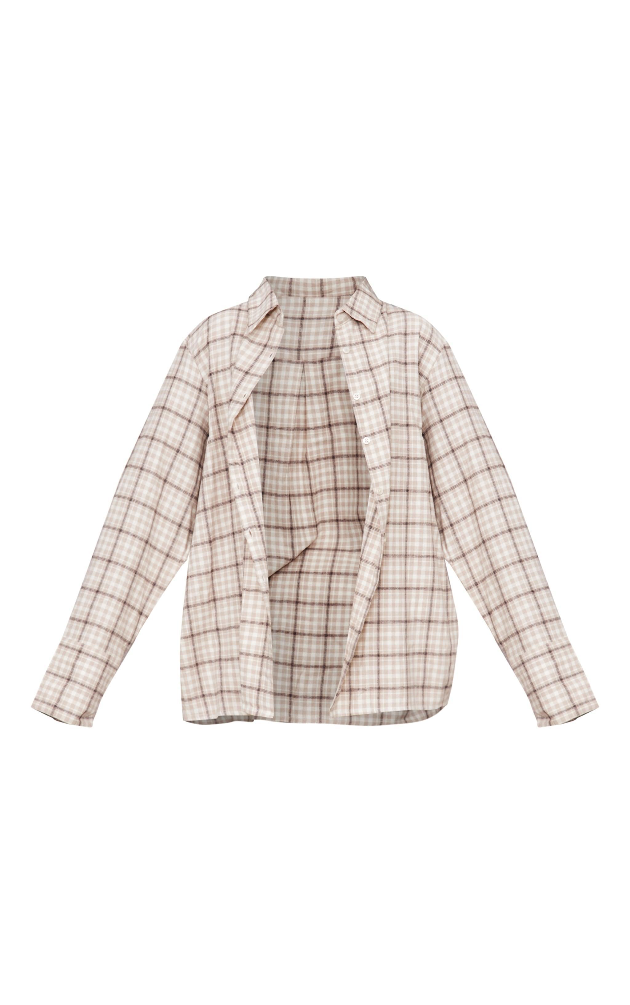 Beige Lightweight Check Oversized Shirt Product Image