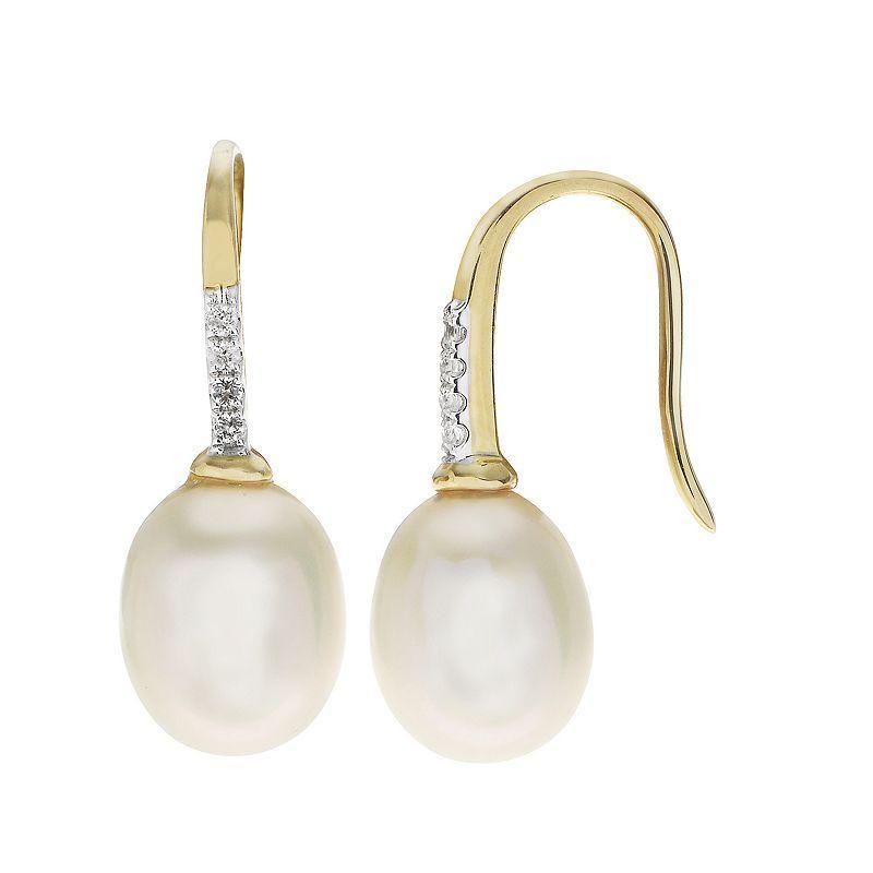 PearLustre by Imperial 10k Gold Freshwater Cultured Pearl & White Topaz Drop Earrings, Womens Product Image