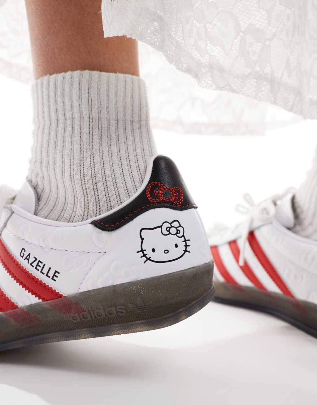 adidas Originals x Hello Kitty Gazelle Indoor sneakers in white and red Product Image