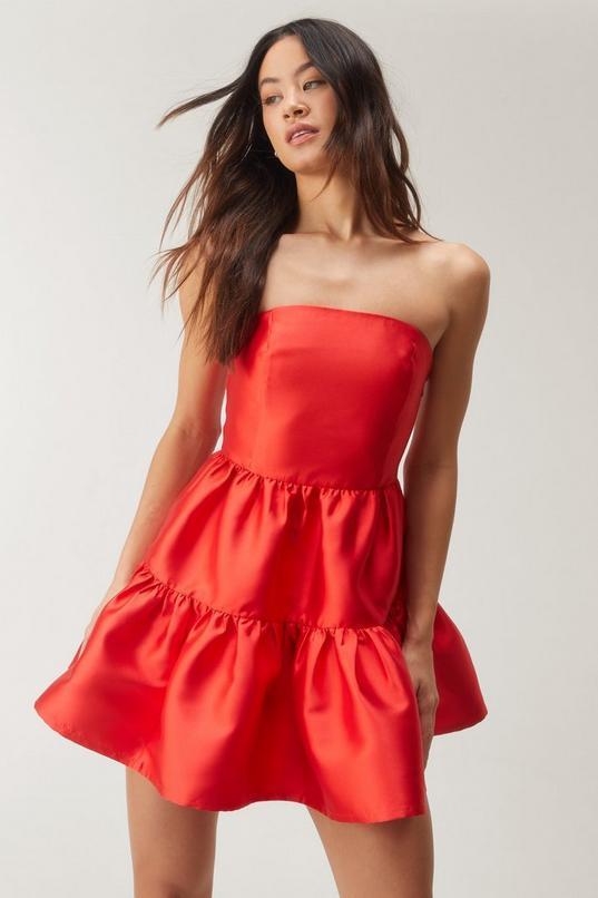 Structured Tiered Bandeau Mini Dress Product Image