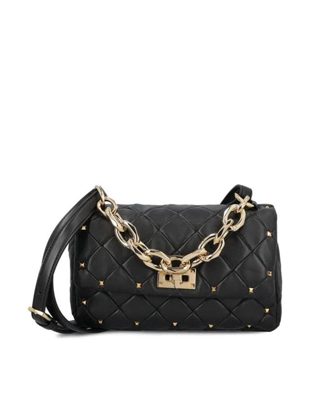 Garavani Rockstud Spike Foldover Top Shoulder Bag In Black Product Image