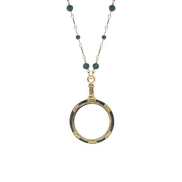 1928 Gold Tone Beaded Enamel Magnifier Glass Necklace, Womens, Blue Product Image