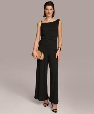 Donna Karan Womens Hardware-Strap Ruched Jumpsuit product image