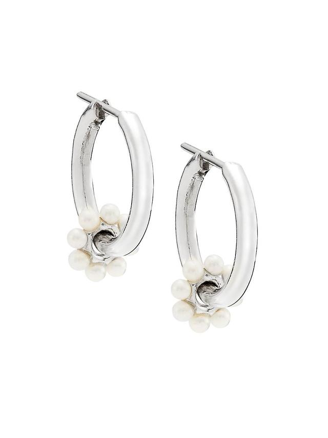 Womens Ara Bloom Sterling Silver & Akoya Hoops Product Image