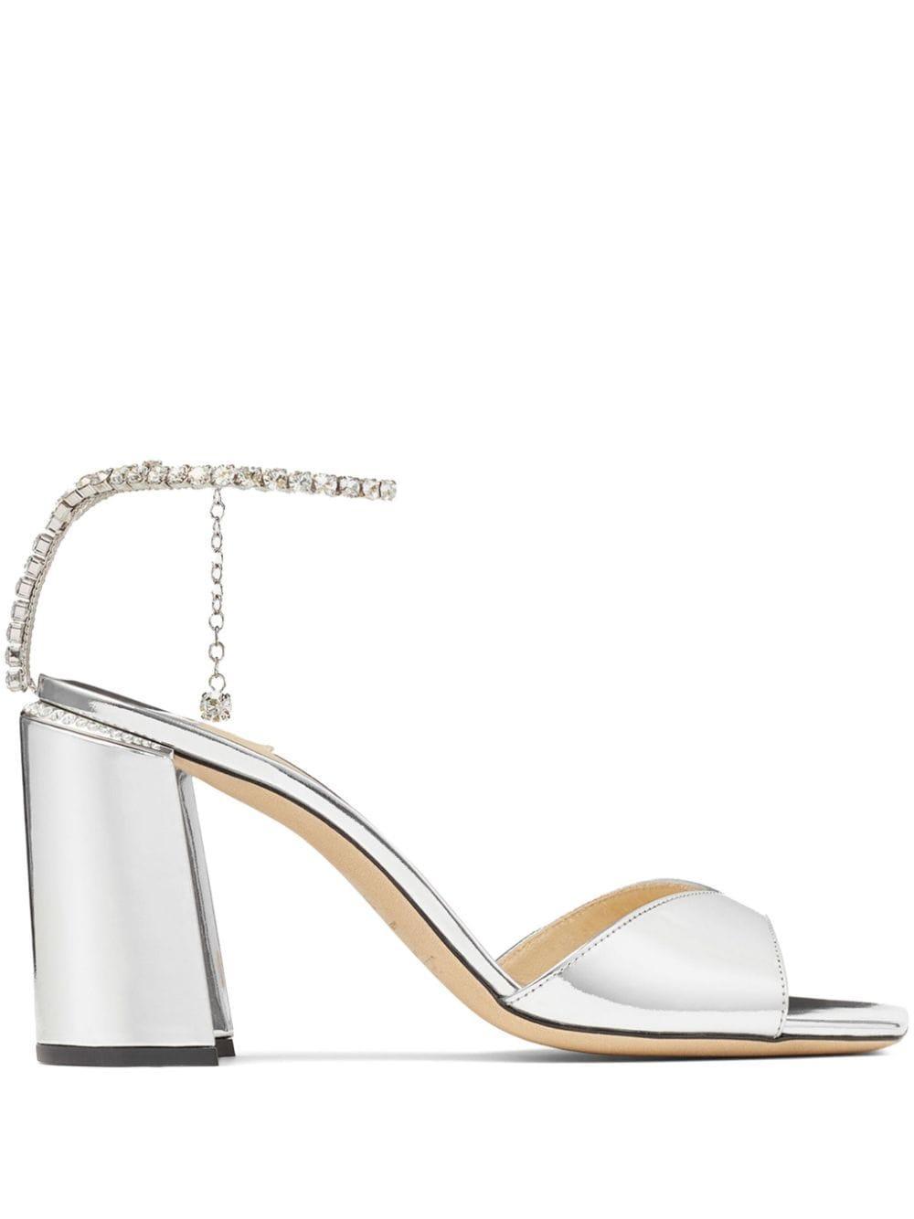 JIMMY CHOO Saeda Sandal Block Heel 85 In Silver/crystal Product Image