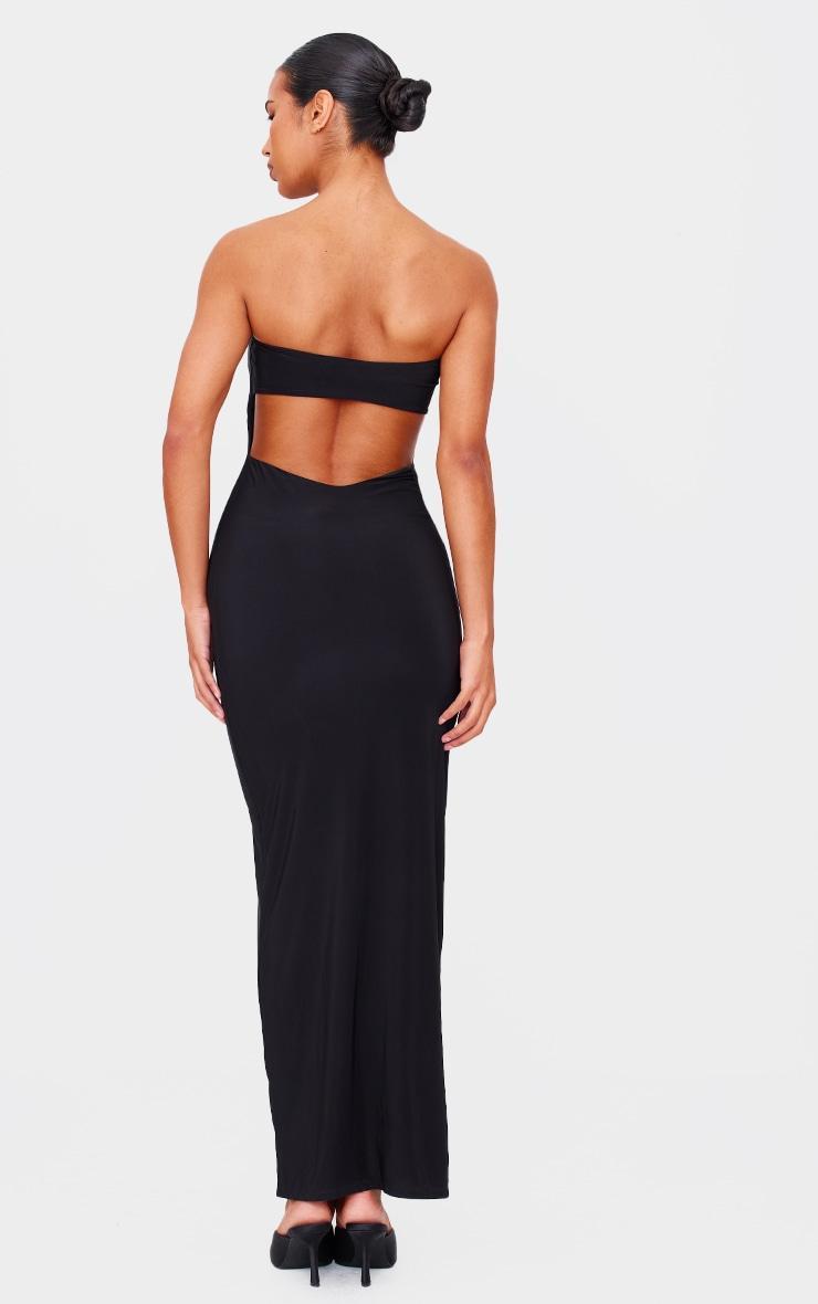 Black Double Layer Slinky Bandeau Low Back Maxi Dress Product Image