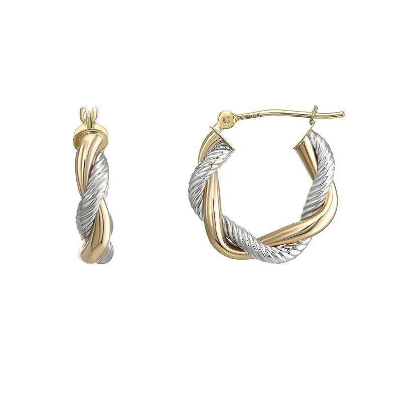 Forever 14k Two-Tone 14k Gold Polished & Textured Twisted Hoop Earrings, Womens Product Image