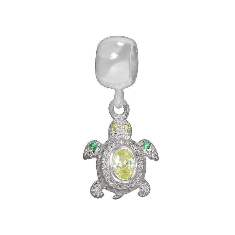 Individuality Beads Sterling Silver Light Green Cubic Zirconia & Crystal Turtle Charm, Womens, Multi Product Image