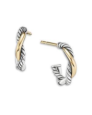 David Yurman Petite Infinity Huggie Hoop Earrings in Sterling Silver with 14K Yellow Gold Product Image