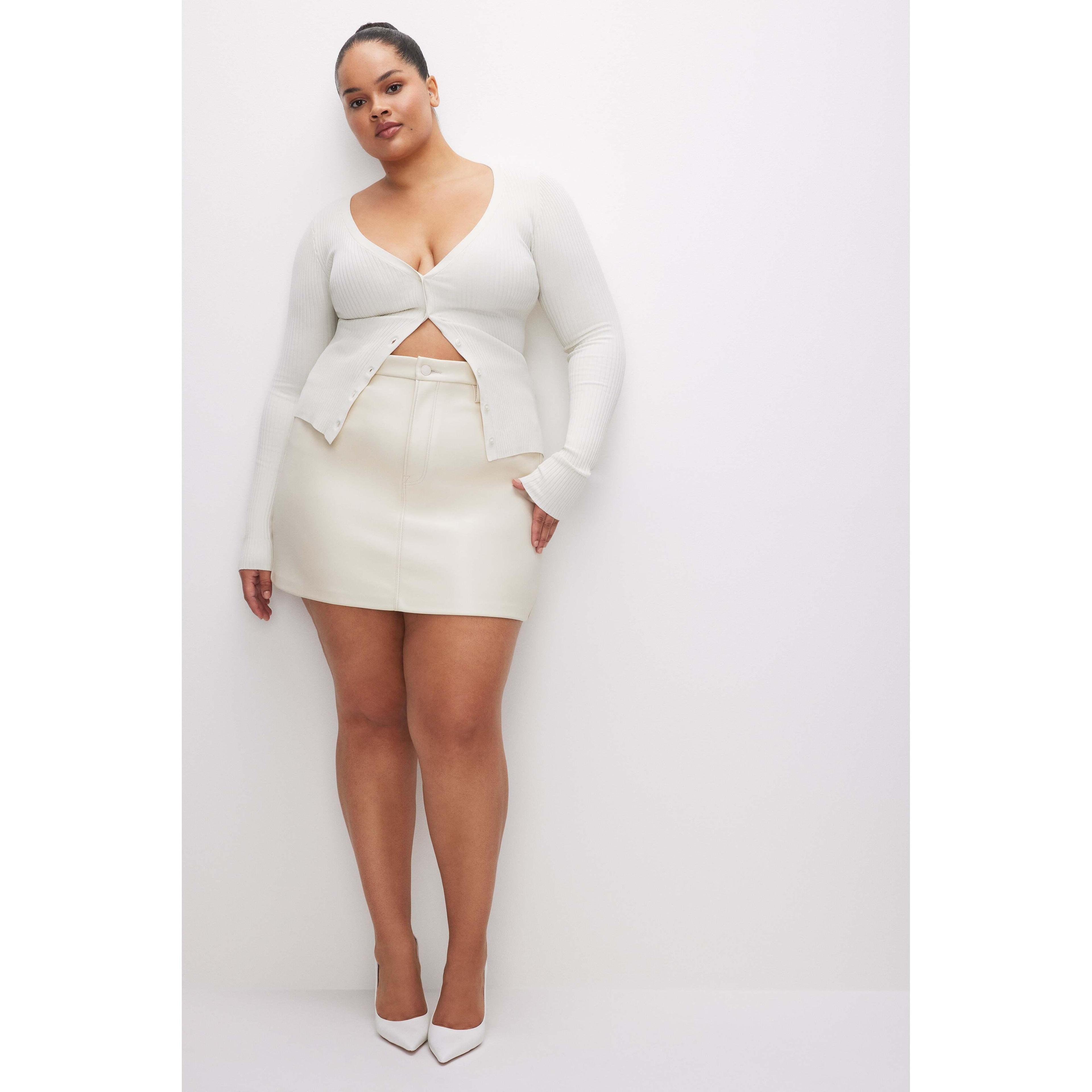 Womens Vegan Leather Mini Skirt | Bone, Size 0 | Good American by Khlo Kardashian Product Image