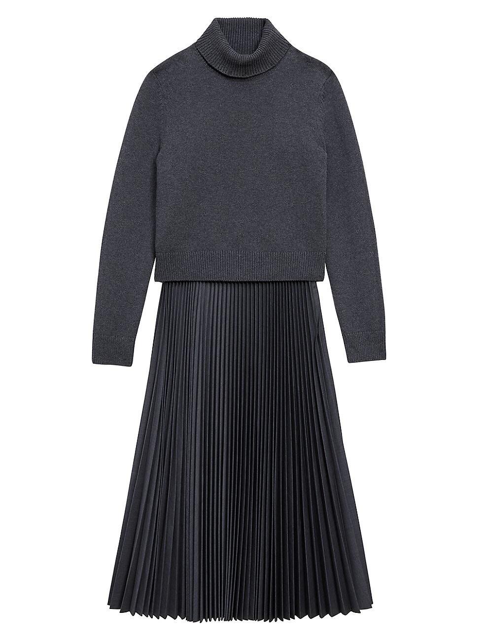 Womens Turtleneck Wool-Blend Pleated Sweaterdress Product Image