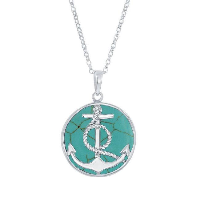 Sterling Silver Anchor Pendant Necklace, Womens Blue Product Image