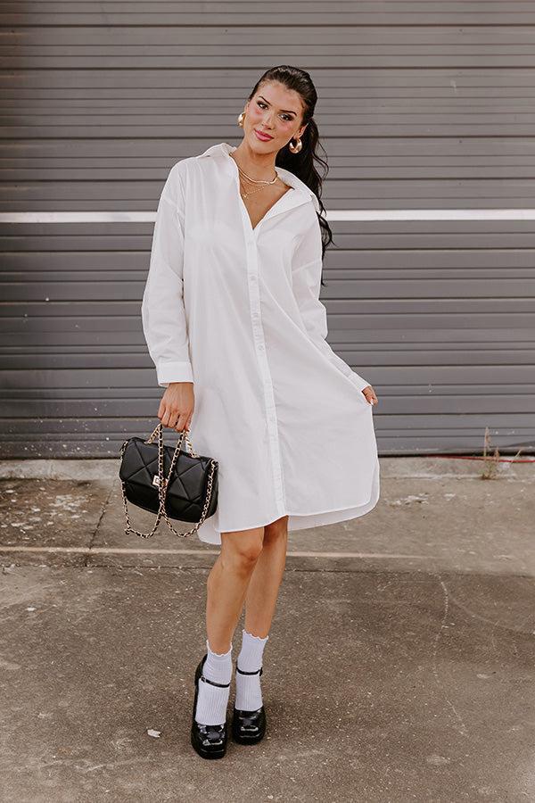 Born To Be Stylish Button Up Dress In White Product Image