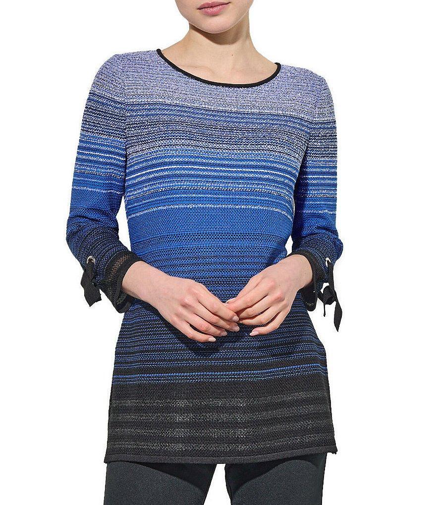 Ming Wang Knit Ombre Stripe Print Scoop Neck Bracelet Sleeve Tunic Product Image