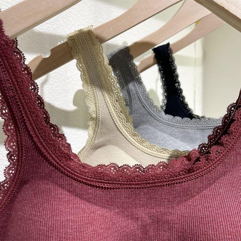 Plain Lace Trim Ribbed Bra Top Product Image