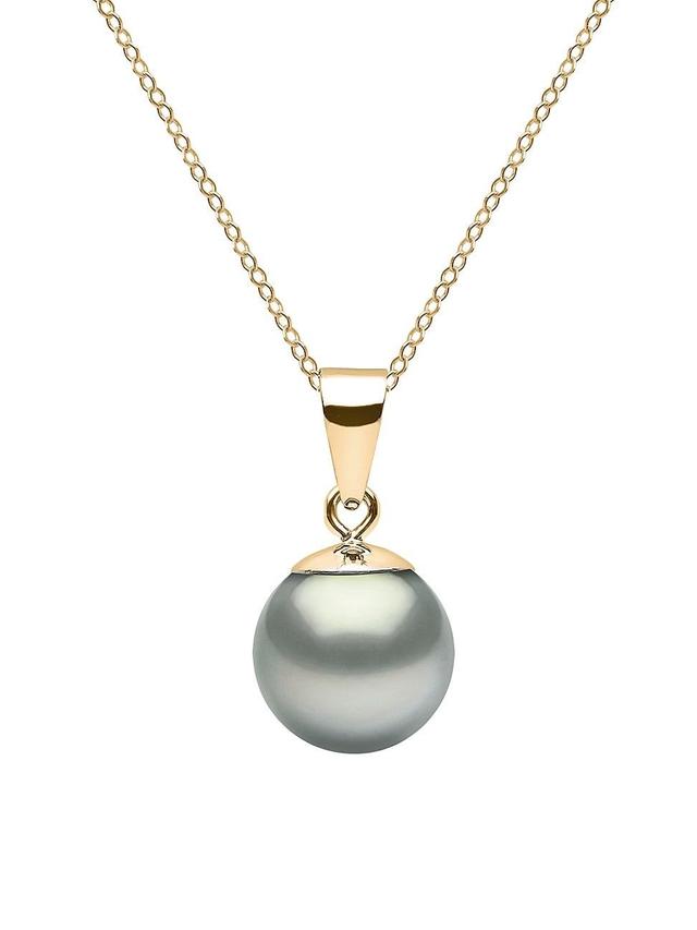 Womens 14K Yellow Gold & 8-9MM Grey Tahitian Pearl Pendant Necklace Product Image