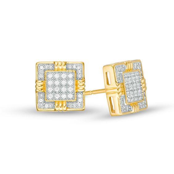 Men's 1/6 CT. T.w. Diamond Composite Square Frame Stud Earrings in 10K Gold Product Image