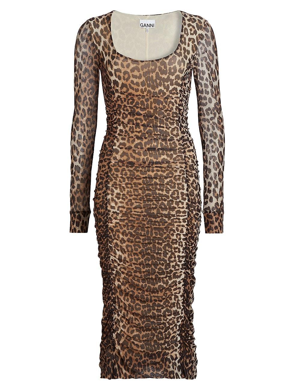 Womens Leopard Printed Mesh Midi-Dress Product Image