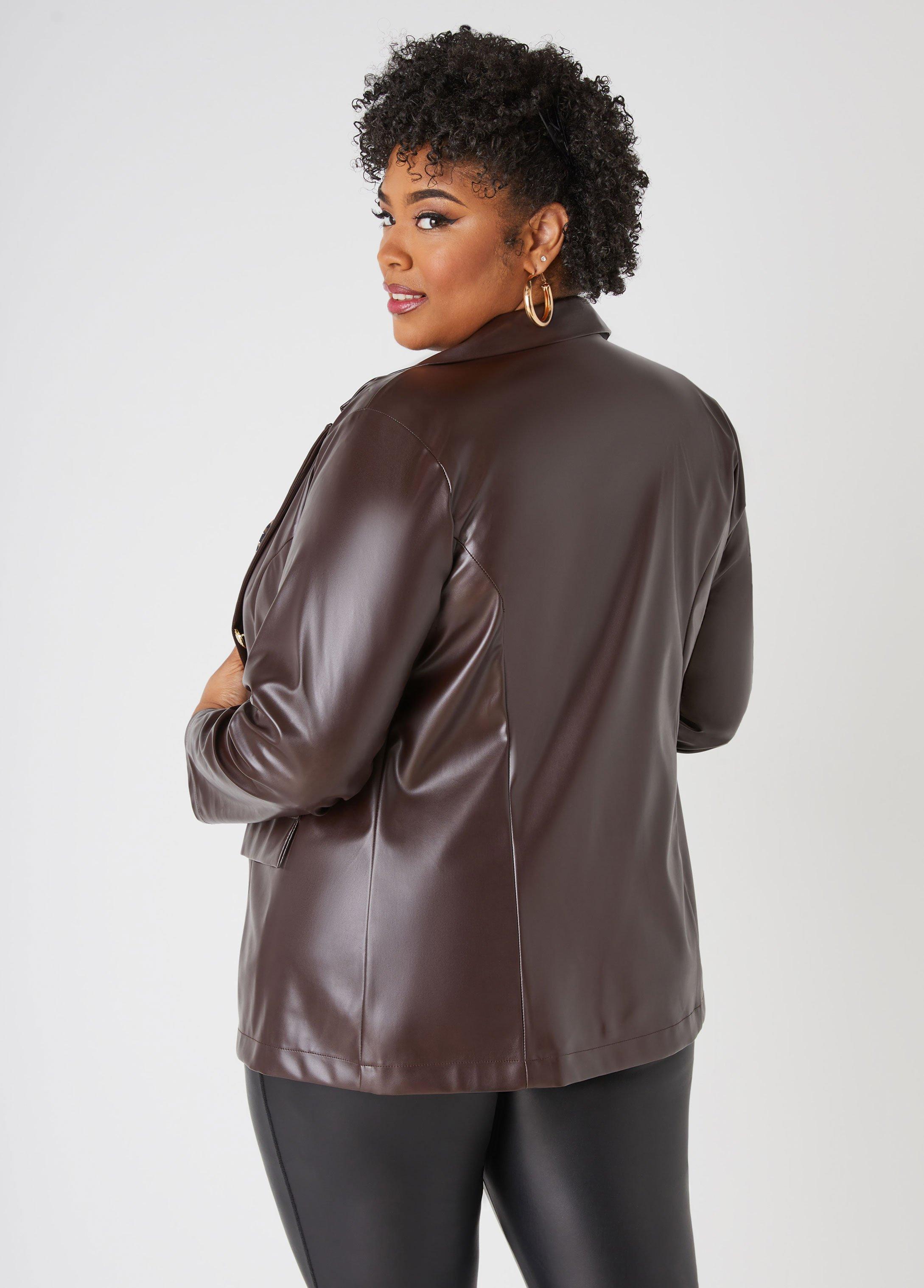 Plus Size Buttoned Faux Leather Blazer Ashley Stewart Product Image