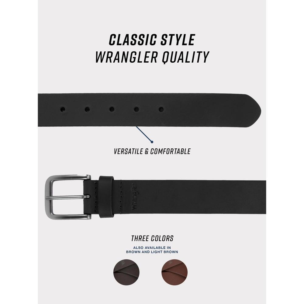 Wrangler Men’s 35mm Genuine Leather Belt Classic Buckle Jean Belt - Black, 36 Product Image