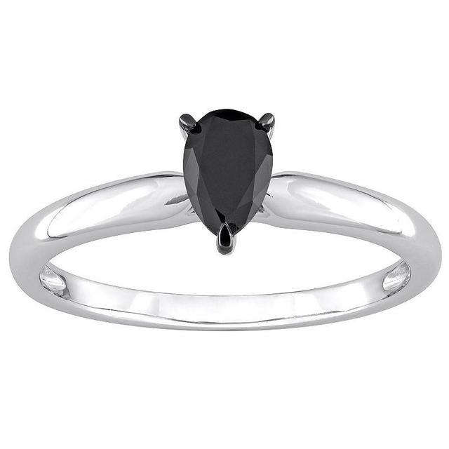 Stella Grace 14k White Gold 1/2 Carat T.W Pear Shaped Black Diamond Solitaire Engagement Ring, Womens Product Image