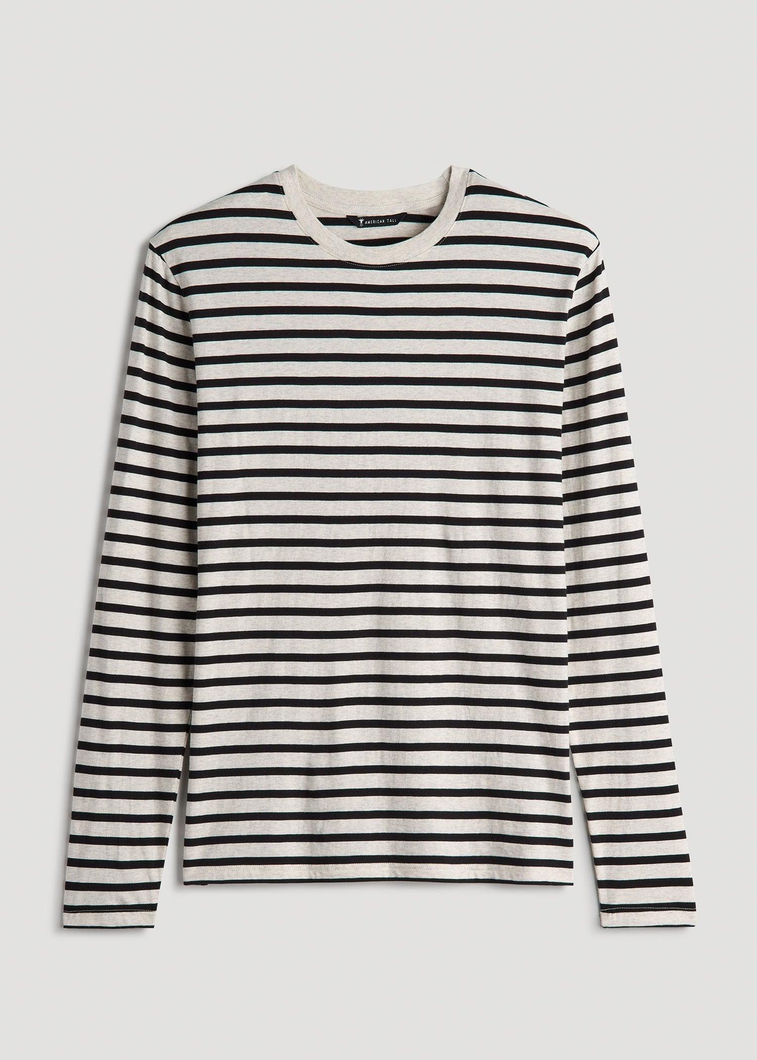 Long Sleeve Striped Tall Men's Tee in Beige Heather and Black Stripe Male Product Image