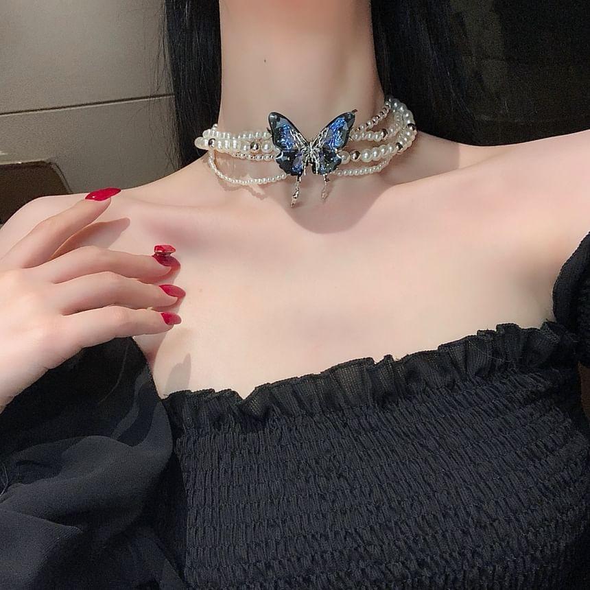 Butterfly Layered Faux Pearl Choker Product Image