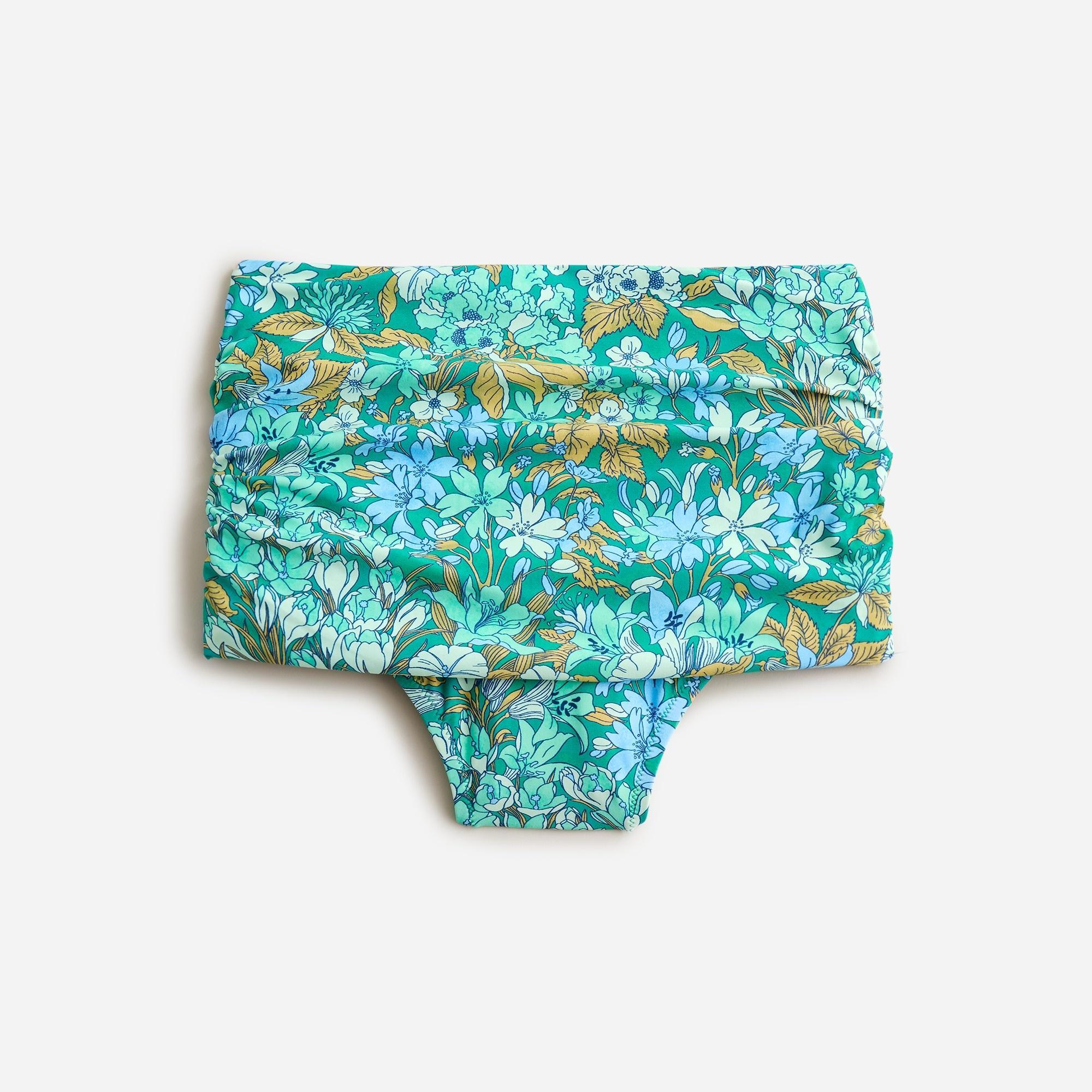 Ruched high-rise full-coverage bikini bottom in aqua blooms Product Image