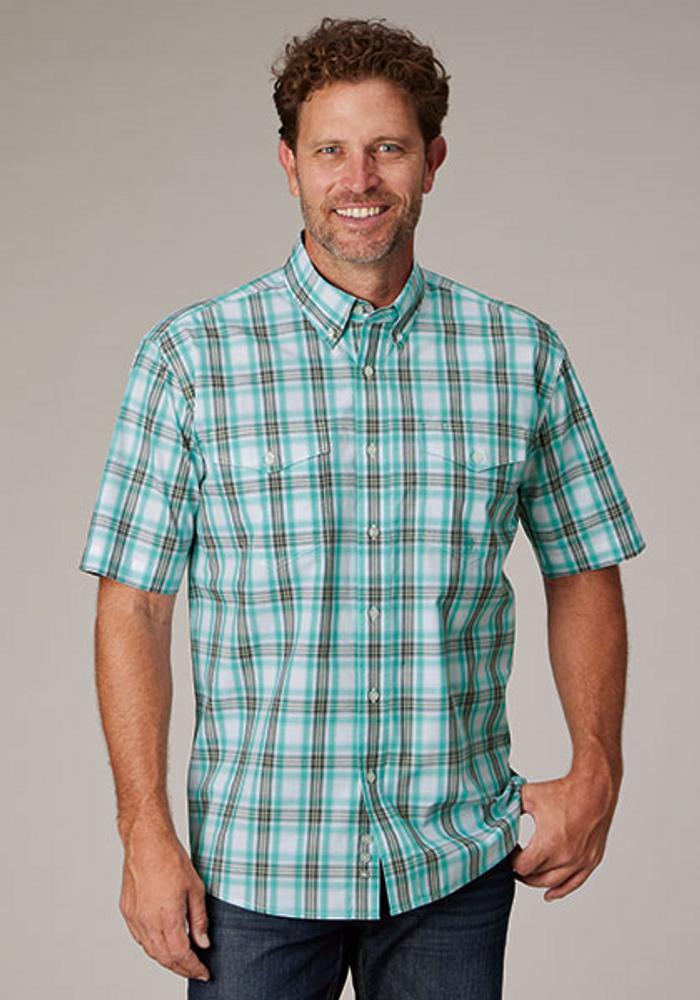 Roper® Men's S/S Green/White Plaid Button Shirt Product Image