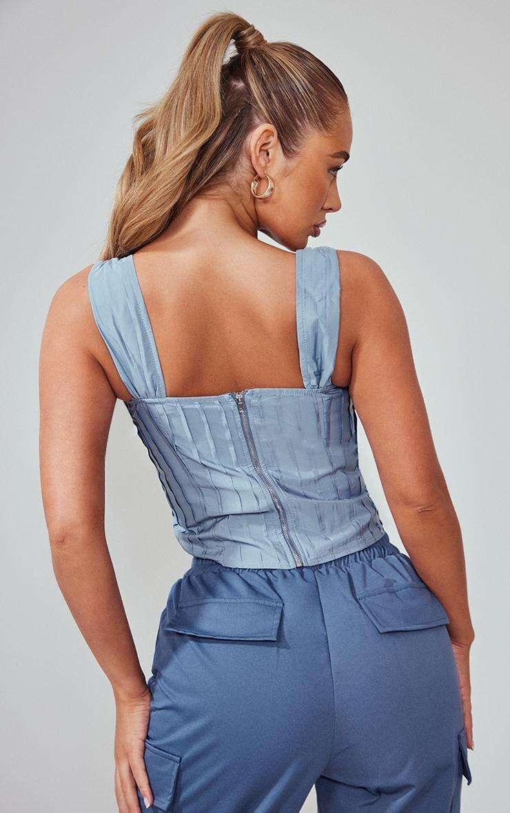 Blue Steel Pleated Woven Ring Detail Thick Strap Corset Top Product Image