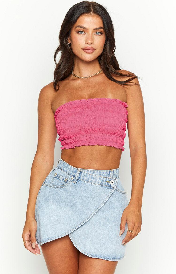 Kyra Pink Linen Blend Crop Top Product Image